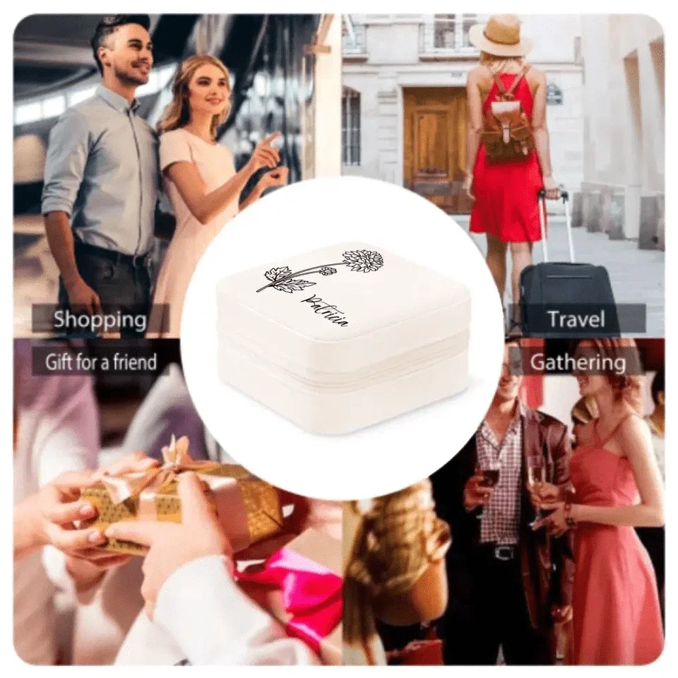 Custom Jewelry Organizer Box With Name And Birth Flower Month - Birthday Gifts for Women, Mom - Joliny