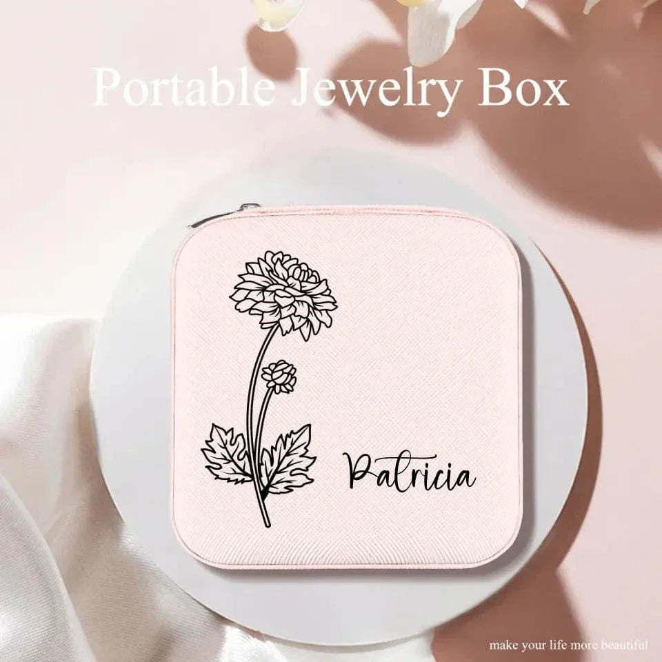 Custom Jewelry Organizer Box With Name And Birth Flower Month - Birthday Gifts for Women, Mom - Joliny