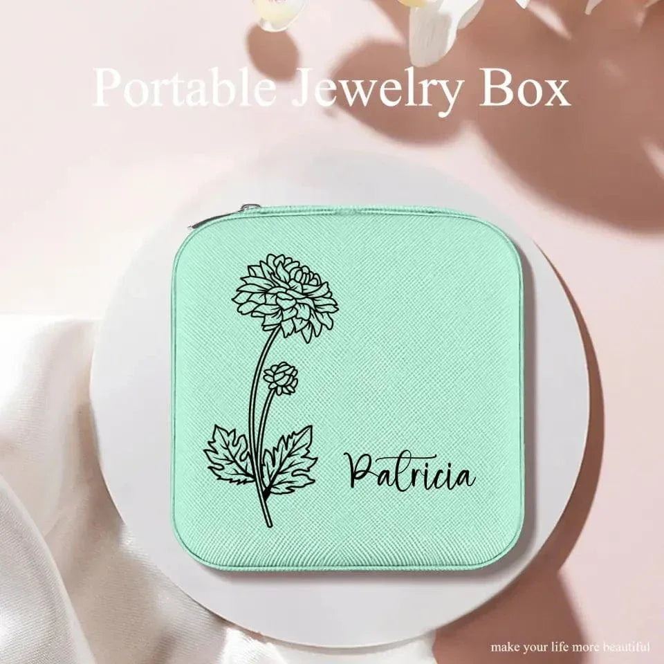 Custom Jewelry Organizer Box With Name And Birth Flower Month - Birthday Gifts for Women, Mom - Joliny
