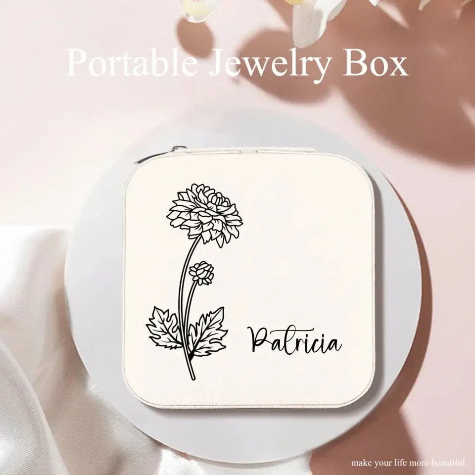 Custom Jewelry Organizer Box With Name And Birth Flower Month - Birthday Gifts for Women, Mom - Joliny