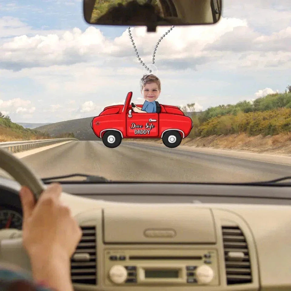 Custom Kids Photo Have A Safe Trip, Daddy - Family Personalized Custom Car Acrylic Ornament - Gift For Family Members - Joliny