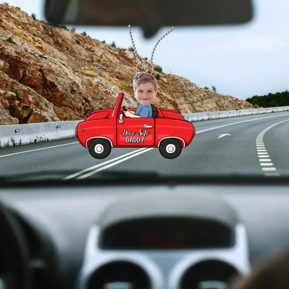 Custom Kids Photo Have A Safe Trip, Daddy - Family Personalized Custom Car Acrylic Ornament - Gift For Family Members - Joliny