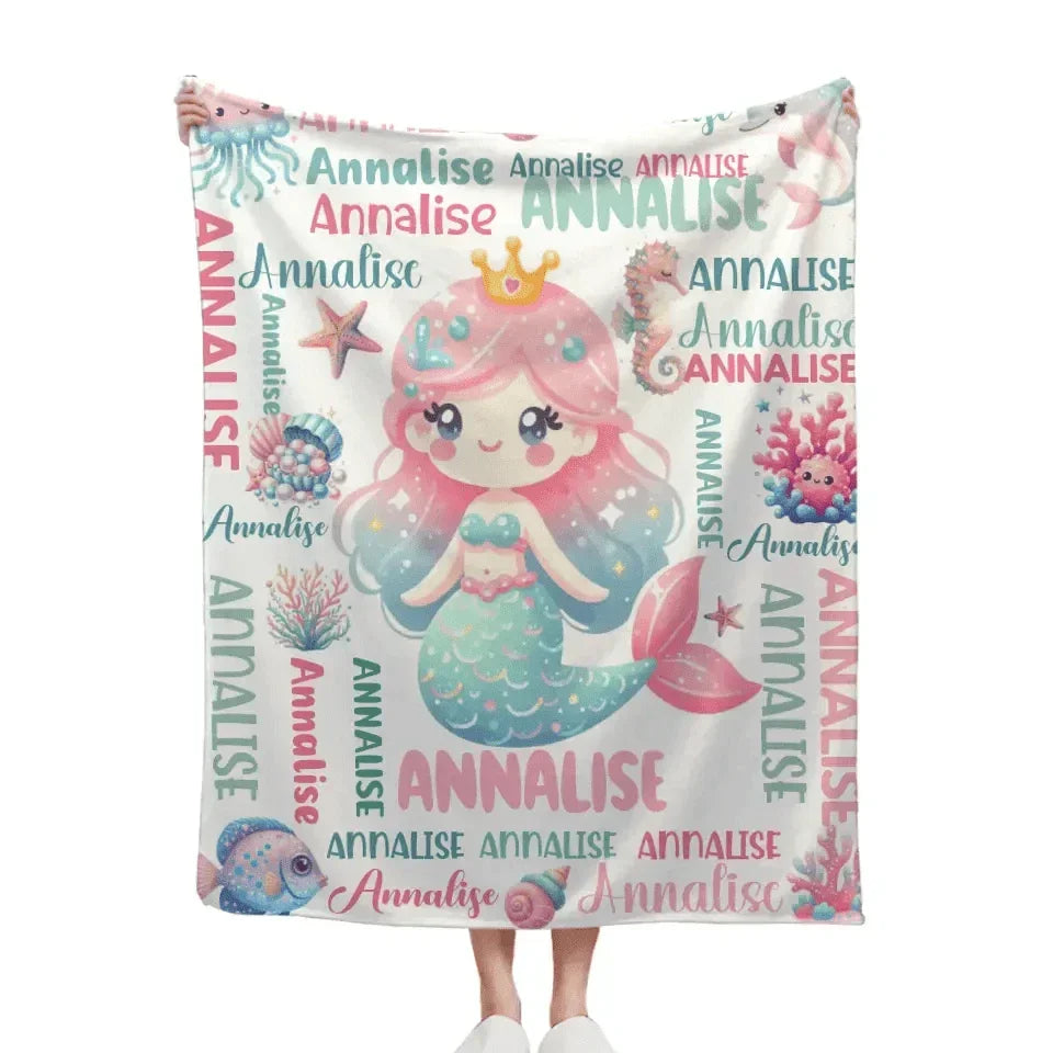 Custom Mermaid Blanket With Baby Names For Boys And Girls - Joliny