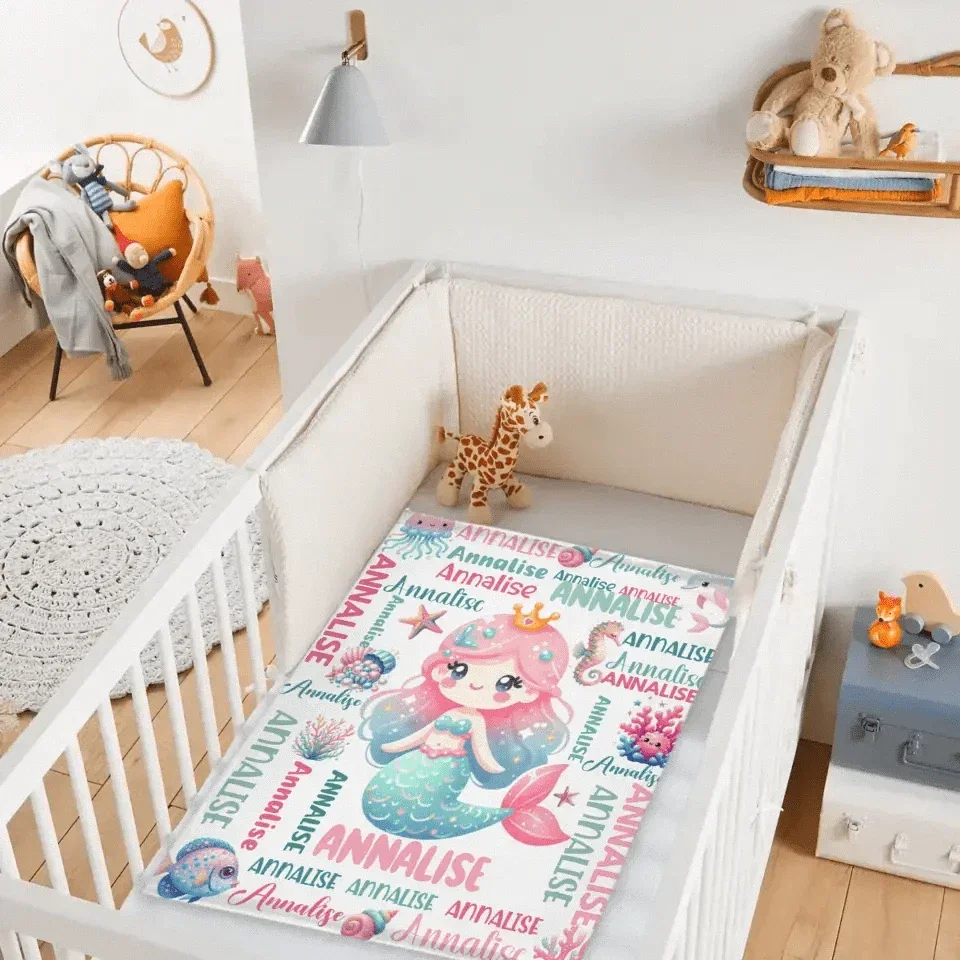 Custom Mermaid Blanket With Baby Names For Boys And Girls - Joliny