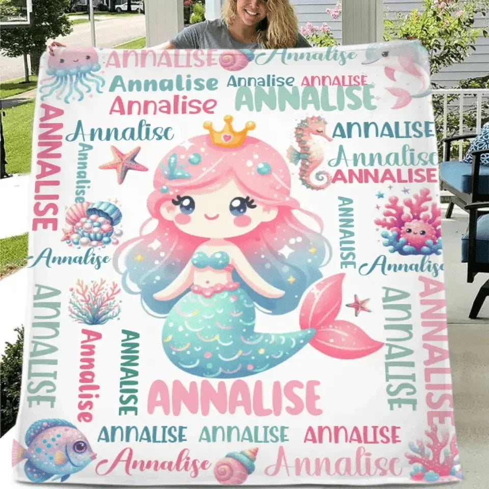 Custom Mermaid Blanket With Baby Names For Boys And Girls - Joliny