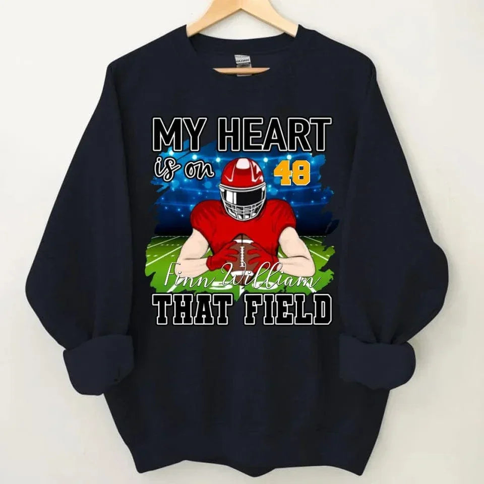 Customised My Heart Is On That Field Theme Clothes - Personalised Football Sweatshirt - Gifts for Football Fans - Joliny