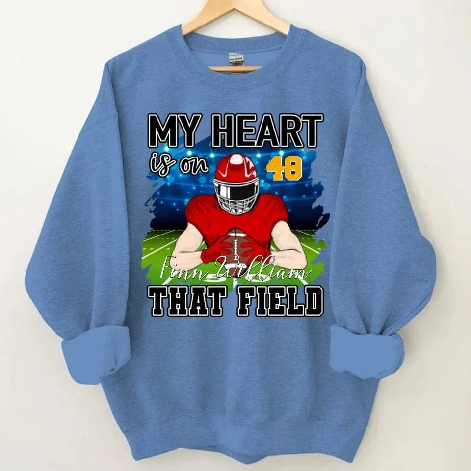 Customised My Heart Is On That Field Theme Clothes - Personalised Football Sweatshirt - Gifts for Football Fans - Joliny