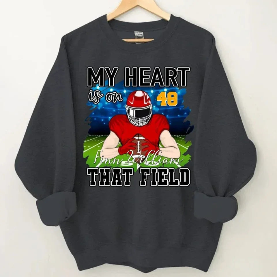 Customised My Heart Is On That Field Theme Clothes - Personalised Football Sweatshirt - Gifts for Football Fans - Joliny