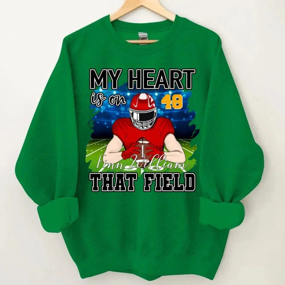 Customised My Heart Is On That Field Theme Clothes - Personalised Football Sweatshirt - Gifts for Football Fans - Joliny
