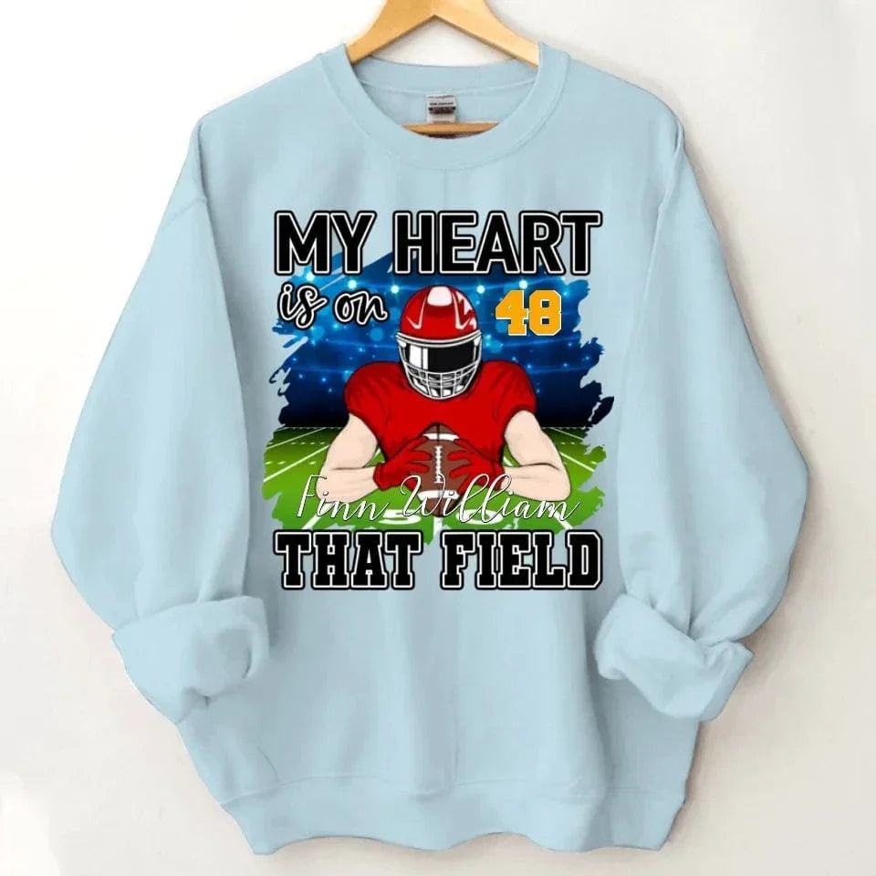 Customised My Heart Is On That Field Theme Clothes - Personalised Football Sweatshirt - Gifts for Football Fans - Joliny