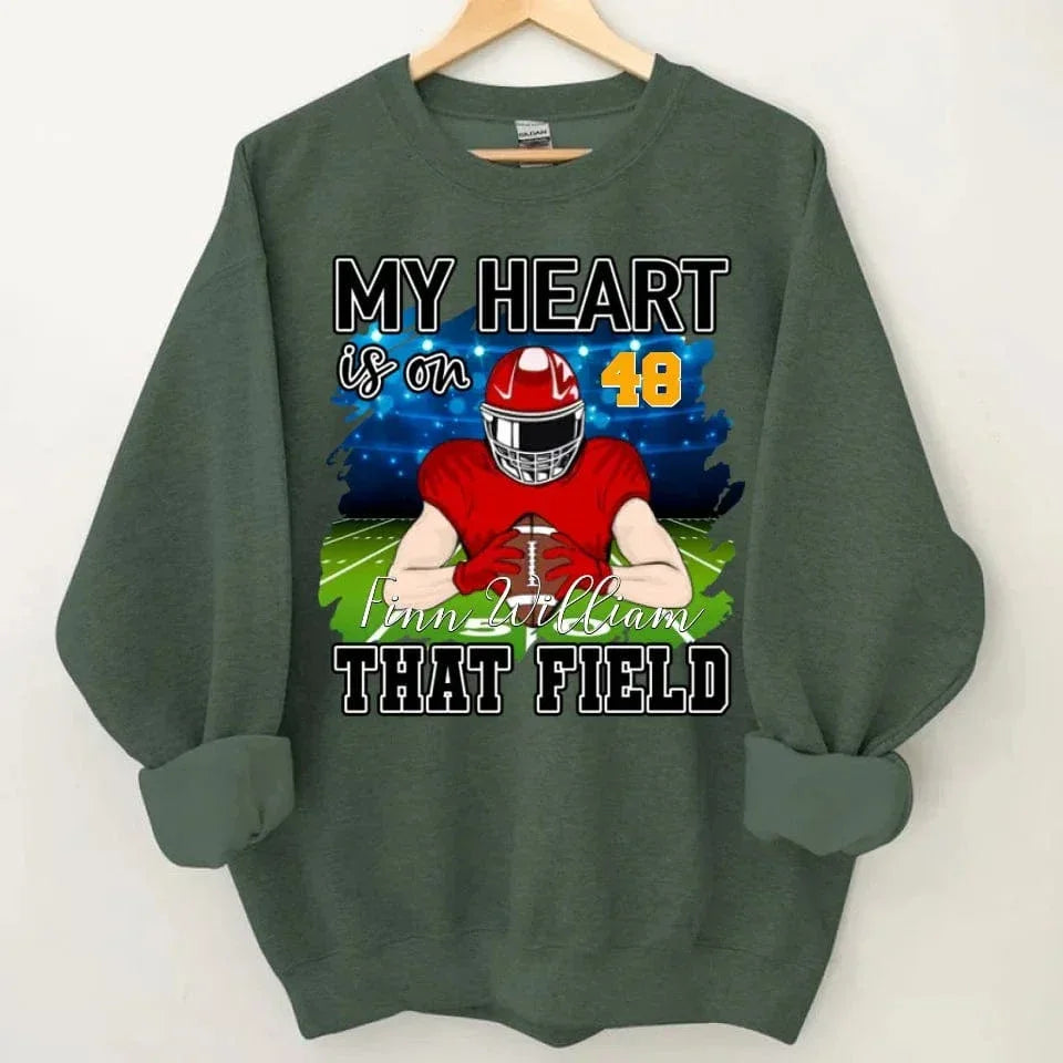 Customised My Heart Is On That Field Theme Clothes - Personalised Football Sweatshirt - Gifts for Football Fans - Joliny