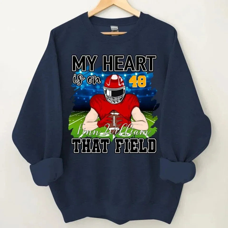 Customised My Heart Is On That Field Theme Clothes - Personalised Football Sweatshirt - Gifts for Football Fans - Joliny