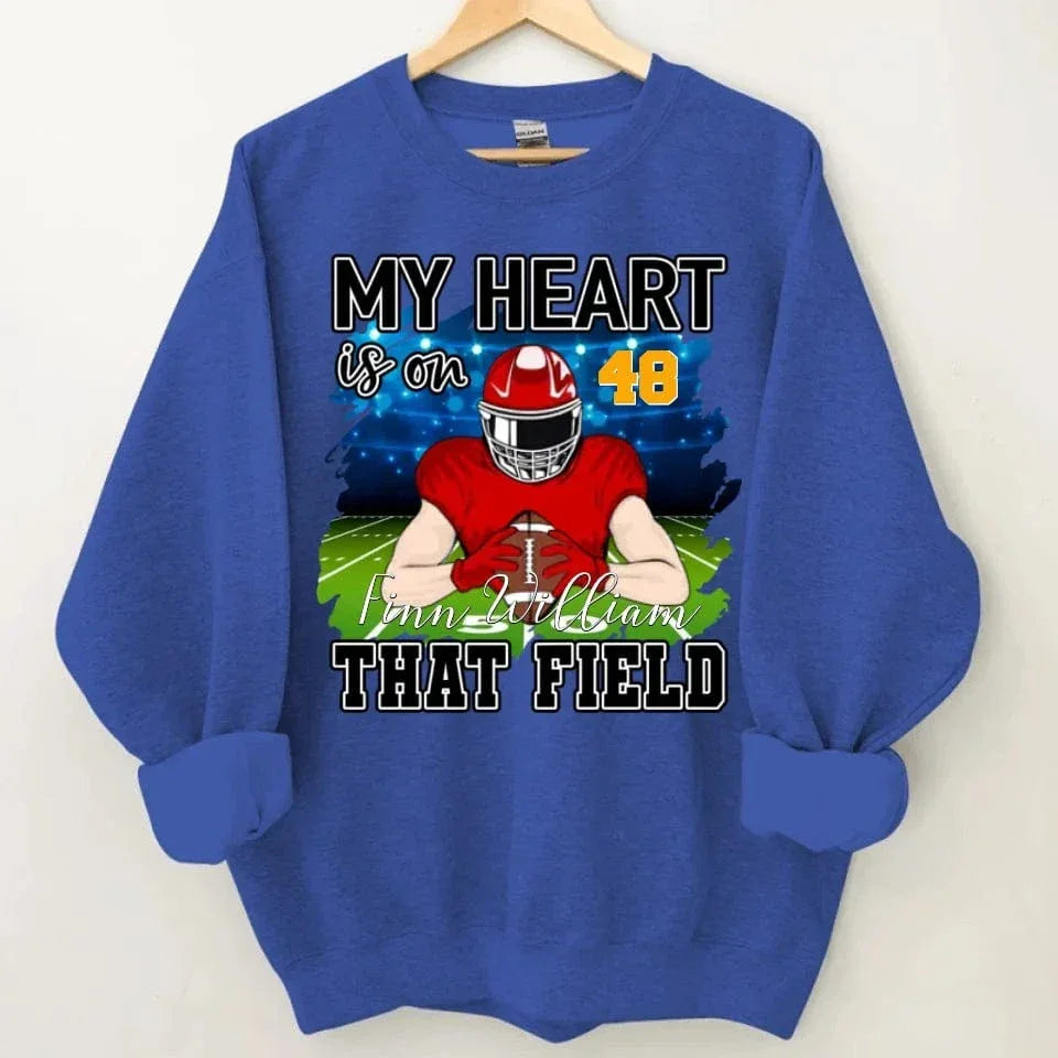 Customised My Heart Is On That Field Theme Clothes - Personalised Football Sweatshirt - Gifts for Football Fans - Joliny