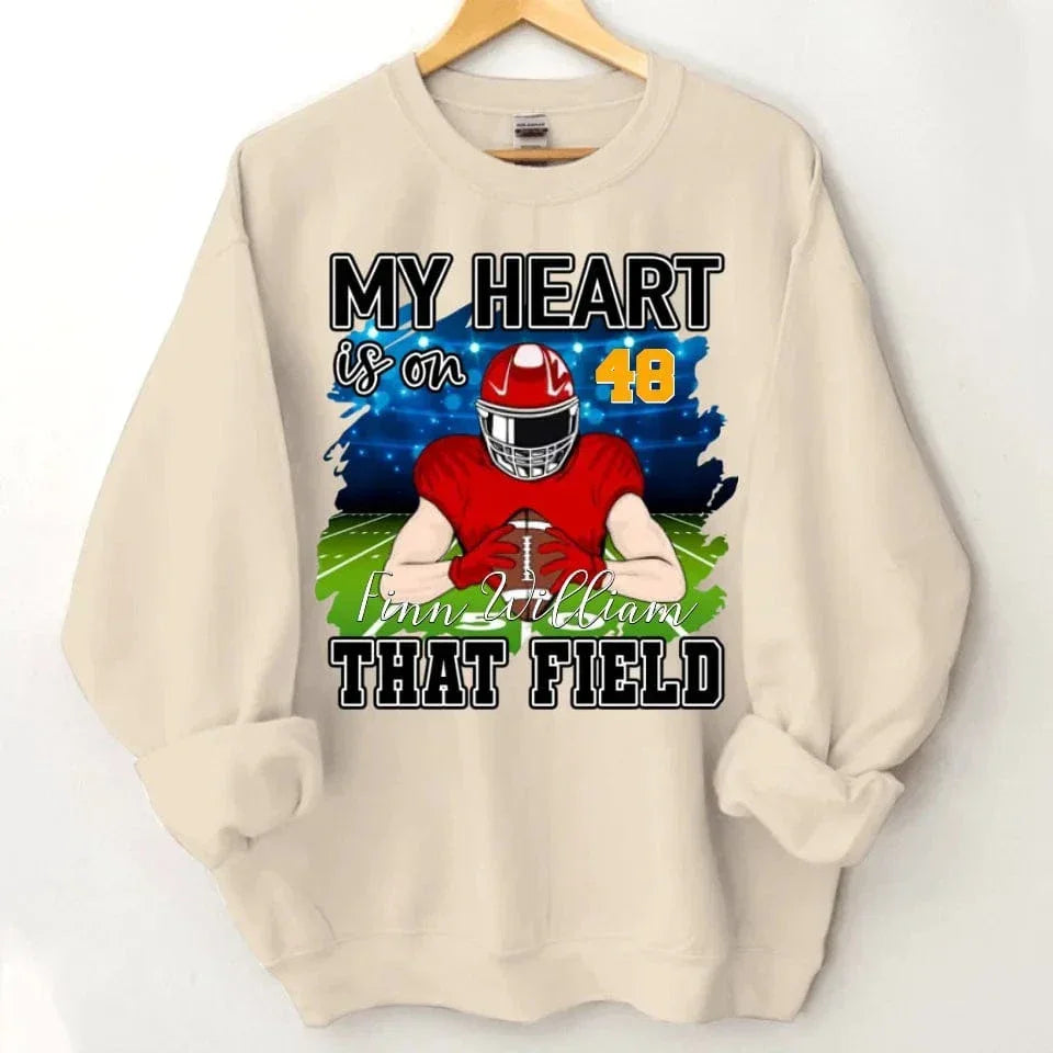 Customised My Heart Is On That Field Theme Clothes - Personalised Football Sweatshirt - Gifts for Football Fans - Joliny