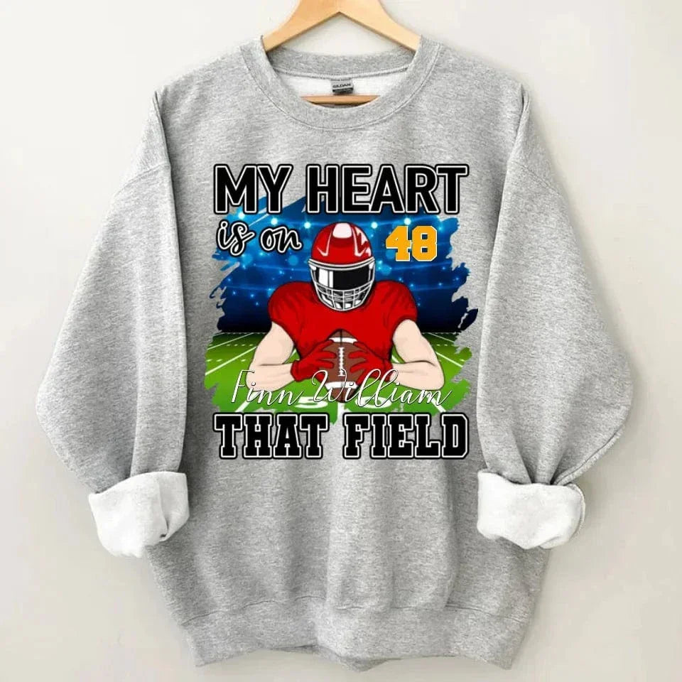 Customised My Heart Is On That Field Theme Clothes - Personalised Football Sweatshirt - Gifts for Football Fans - Joliny