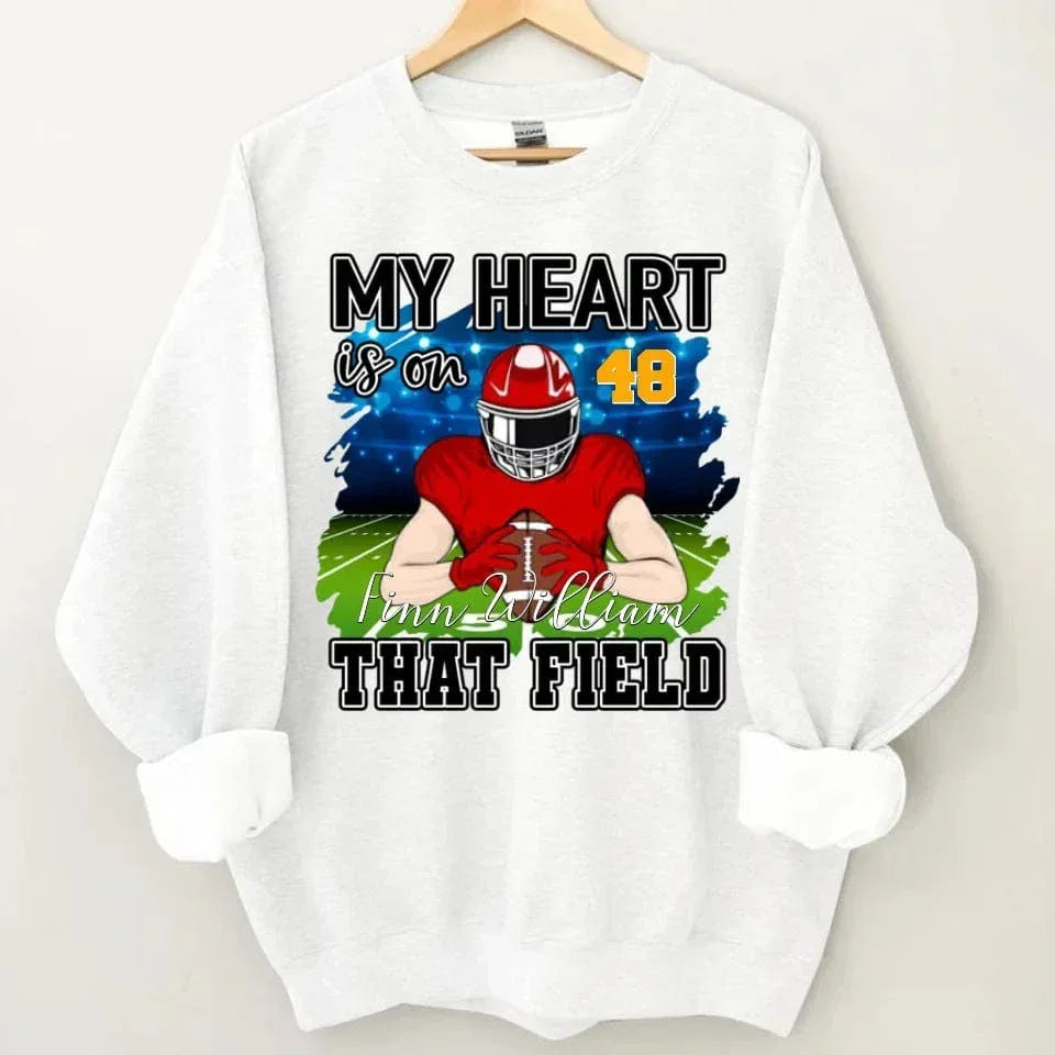 Customised My Heart Is On That Field Theme Clothes - Personalised Football Sweatshirt - Gifts for Football Fans - Joliny