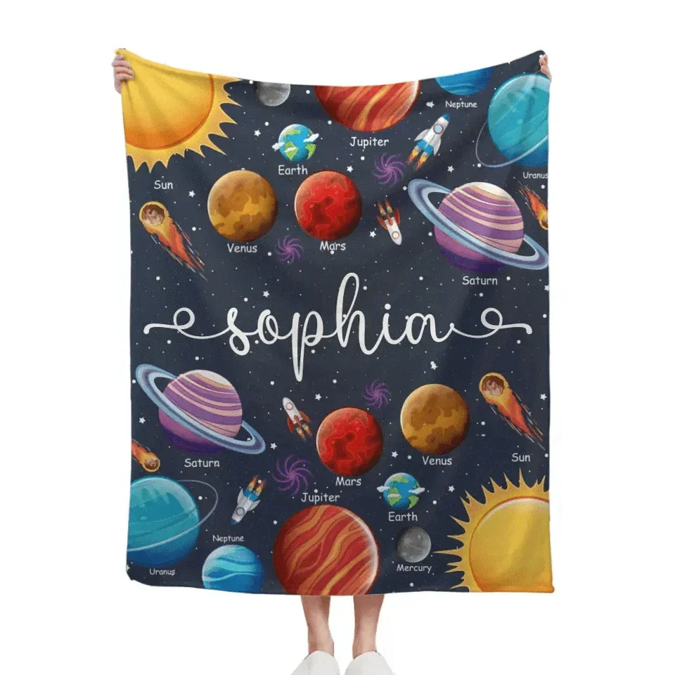 Custom Name Baby Blanket, Space Planets Galaxy Blanket - Joliny