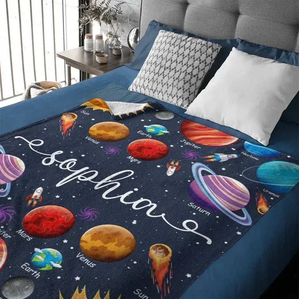 Custom Name Baby Blanket, Space Planets Galaxy Blanket - Joliny