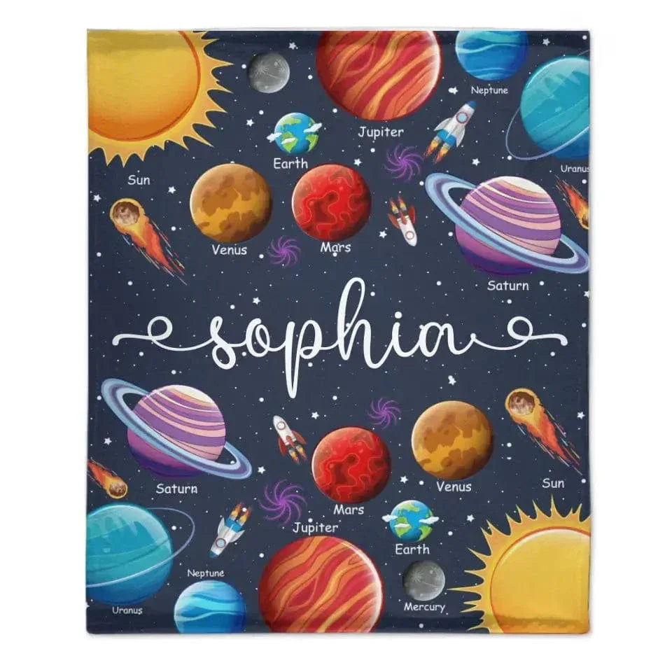 Custom Name Baby Blanket, Space Planets Galaxy Blanket - Joliny
