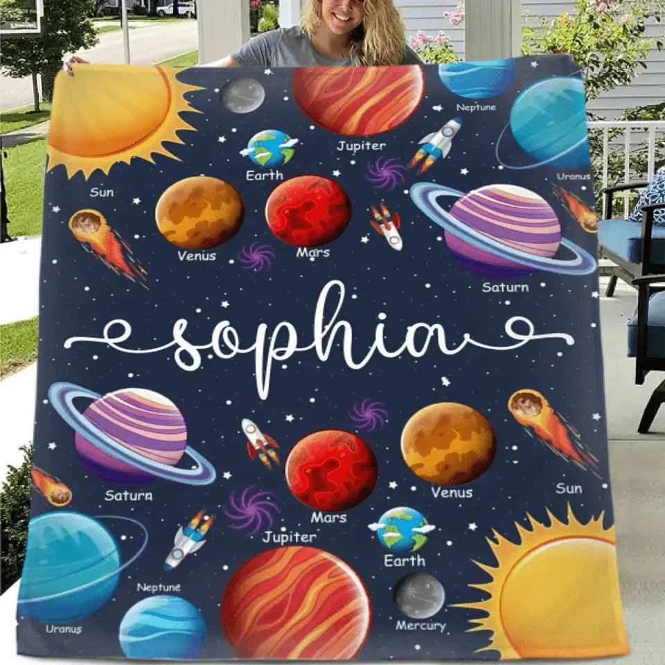 Custom Name Baby Blanket, Space Planets Galaxy Blanket - Joliny