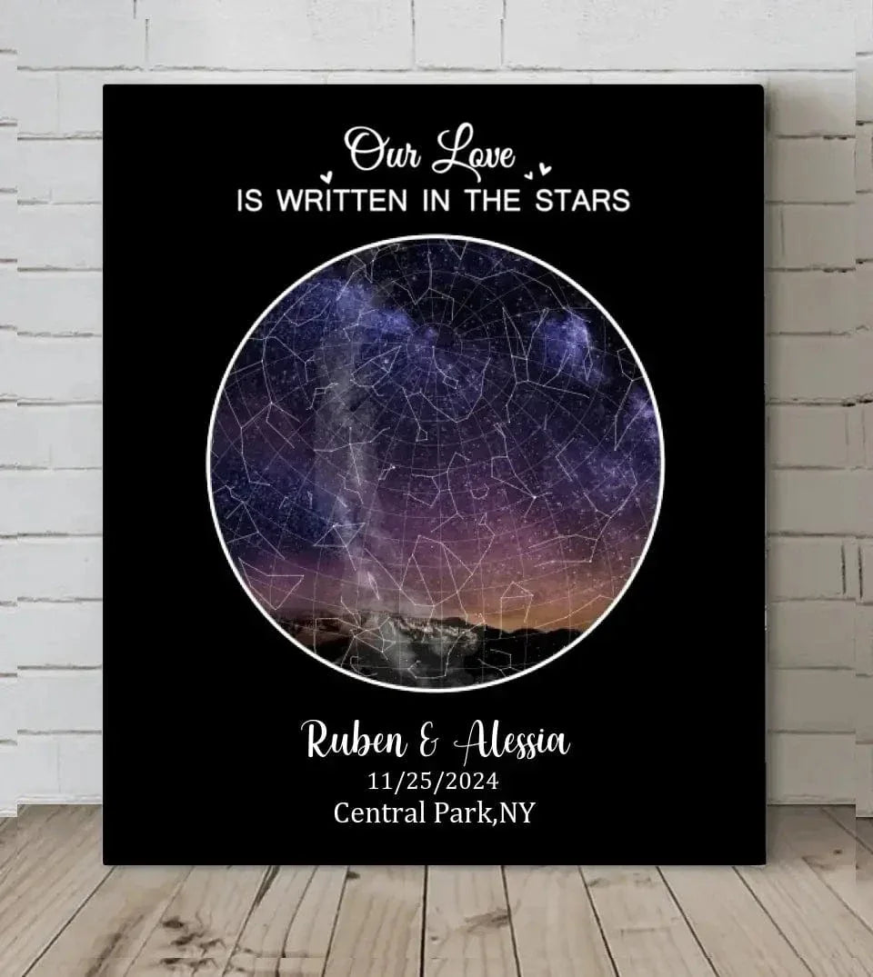 Custom Night Sky Map Canvas Wall Art - Personalized Anniversary Gift - Joliny