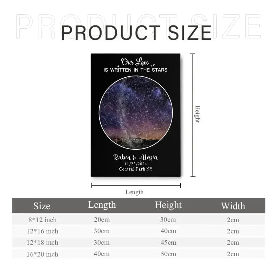 Custom Night Sky Map Canvas Wall Art - Personalized Anniversary Gift - Joliny