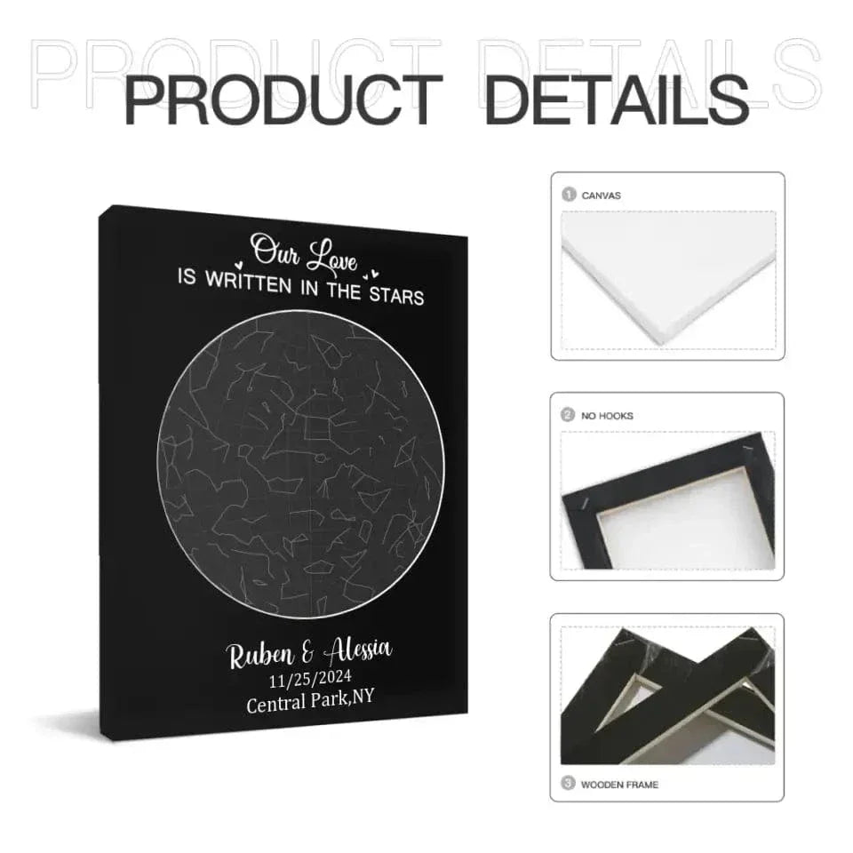 Custom Night Sky Map Canvas Wall Art - Personalized Anniversary Gift - Joliny