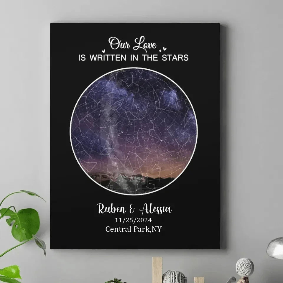 Custom Night Sky Map Canvas Wall Art - Personalized Anniversary Gift - Joliny