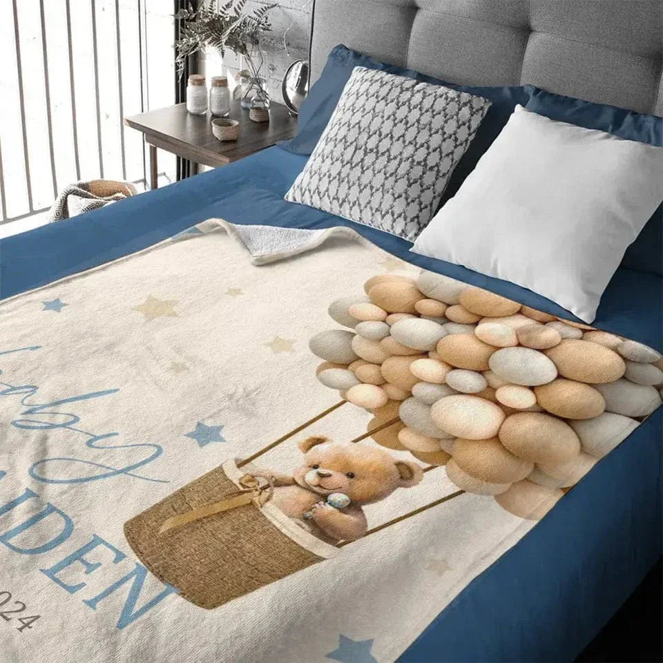 Custom Personalized Baby Blankets for Boys Girls,Customized Hot Air Balloon Star Bear Blanket with Name - Joliny