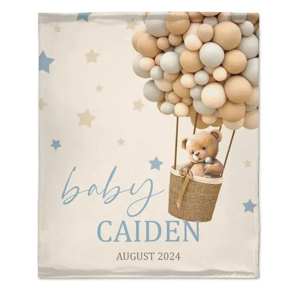 Custom Personalized Baby Blankets for Boys Girls,Customized Hot Air Balloon Star Bear Blanket with Name - Joliny