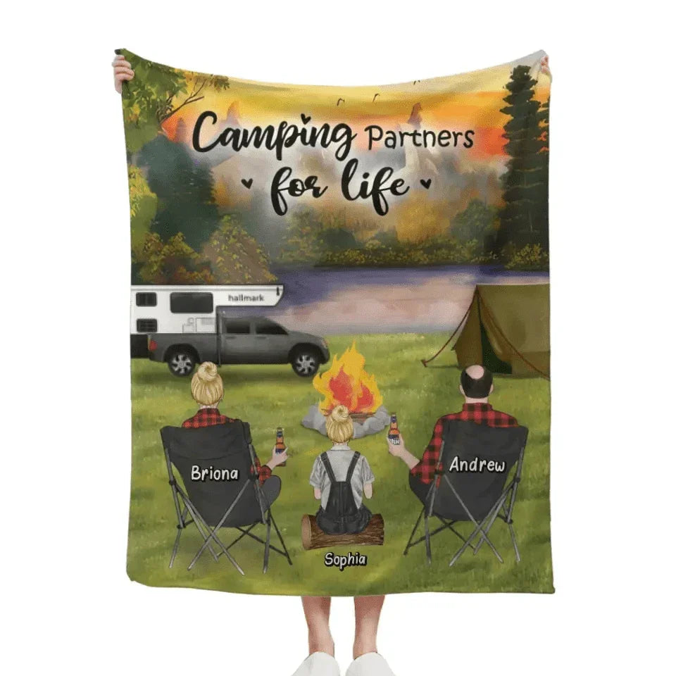 Custom Personalized Camping Blanket - Parents Upto 3 Kids - Gift Idea For The Whole Family - Joliny