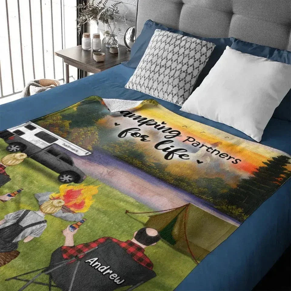 Custom Personalized Camping Blanket - Parents Upto 3 Kids - Gift Idea For The Whole Family - Joliny
