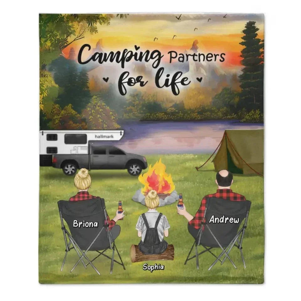 Custom Personalized Camping Blanket - Parents Upto 3 Kids - Gift Idea For The Whole Family - Joliny
