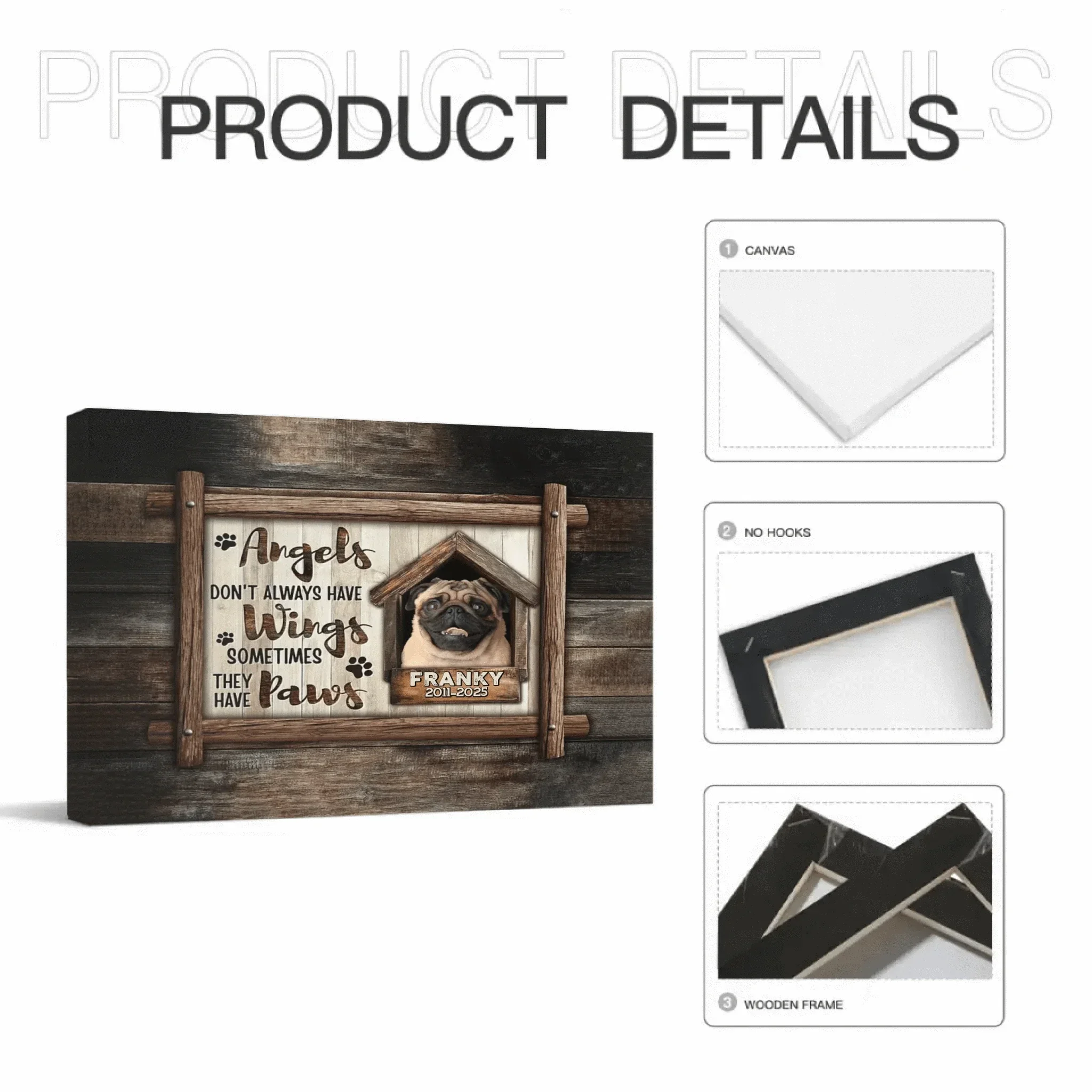 Custom Pet Memorial Wall Art - Personalized Decorative Painting of Pet's Photo,Name and Year - Gifts for Pet Lovers,Pet Owners - Joliny