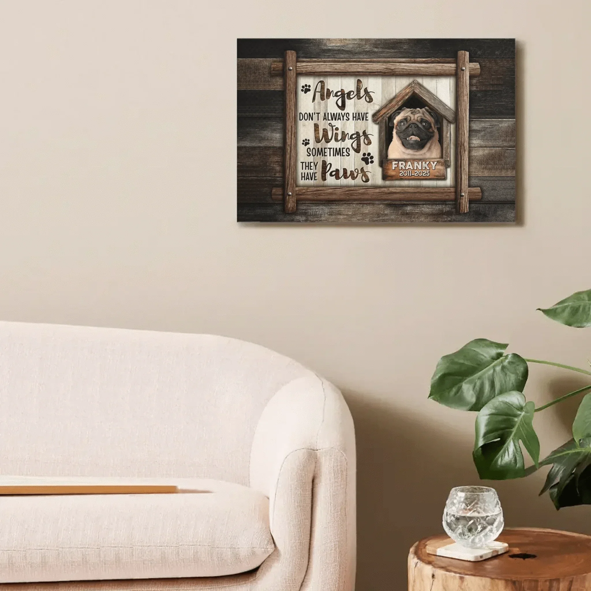 Custom Pet Memorial Wall Art - Personalized Decorative Painting of Pet's Photo,Name and Year - Gifts for Pet Lovers,Pet Owners - Joliny