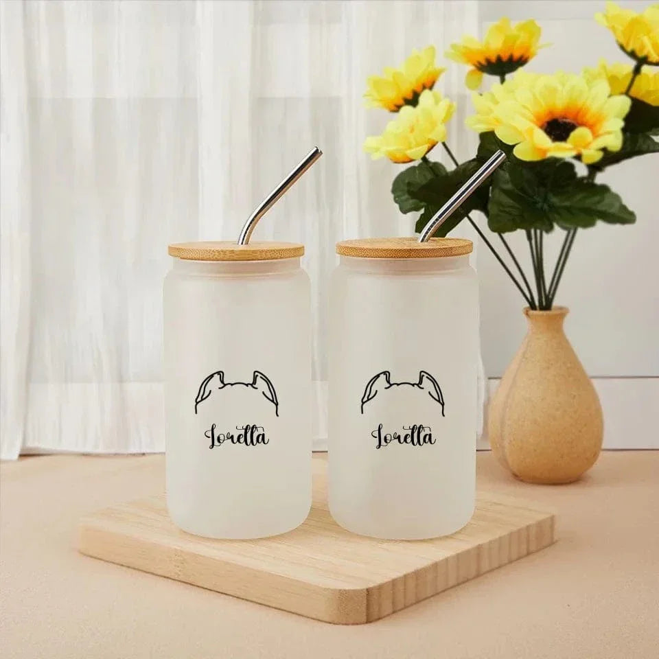 Custom Pet Name Glass - Personalised Name And Puppy Ears Glass - A Gift For Pet Lovers,Pet Owner - Joliny