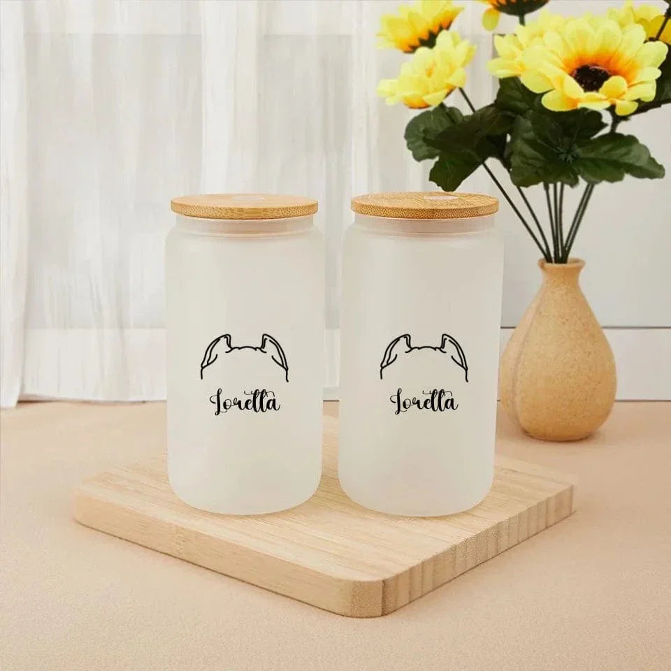 Custom Pet Name Glass - Personalised Name And Puppy Ears Glass - A Gift For Pet Lovers,Pet Owner - Joliny