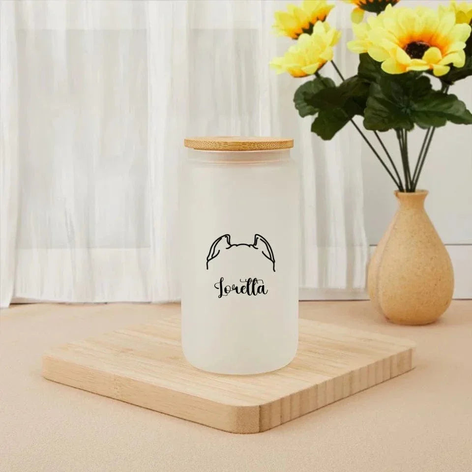 Custom Pet Name Glass - Personalised Name And Puppy Ears Glass - A Gift For Pet Lovers,Pet Owner - Joliny