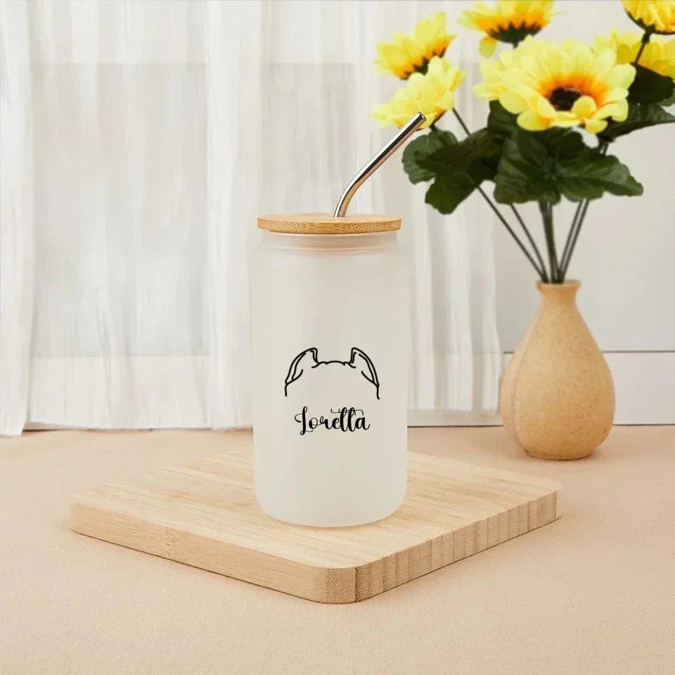 Custom Pet Name Glass - Personalised Name And Puppy Ears Glass - A Gift For Pet Lovers,Pet Owner - Joliny