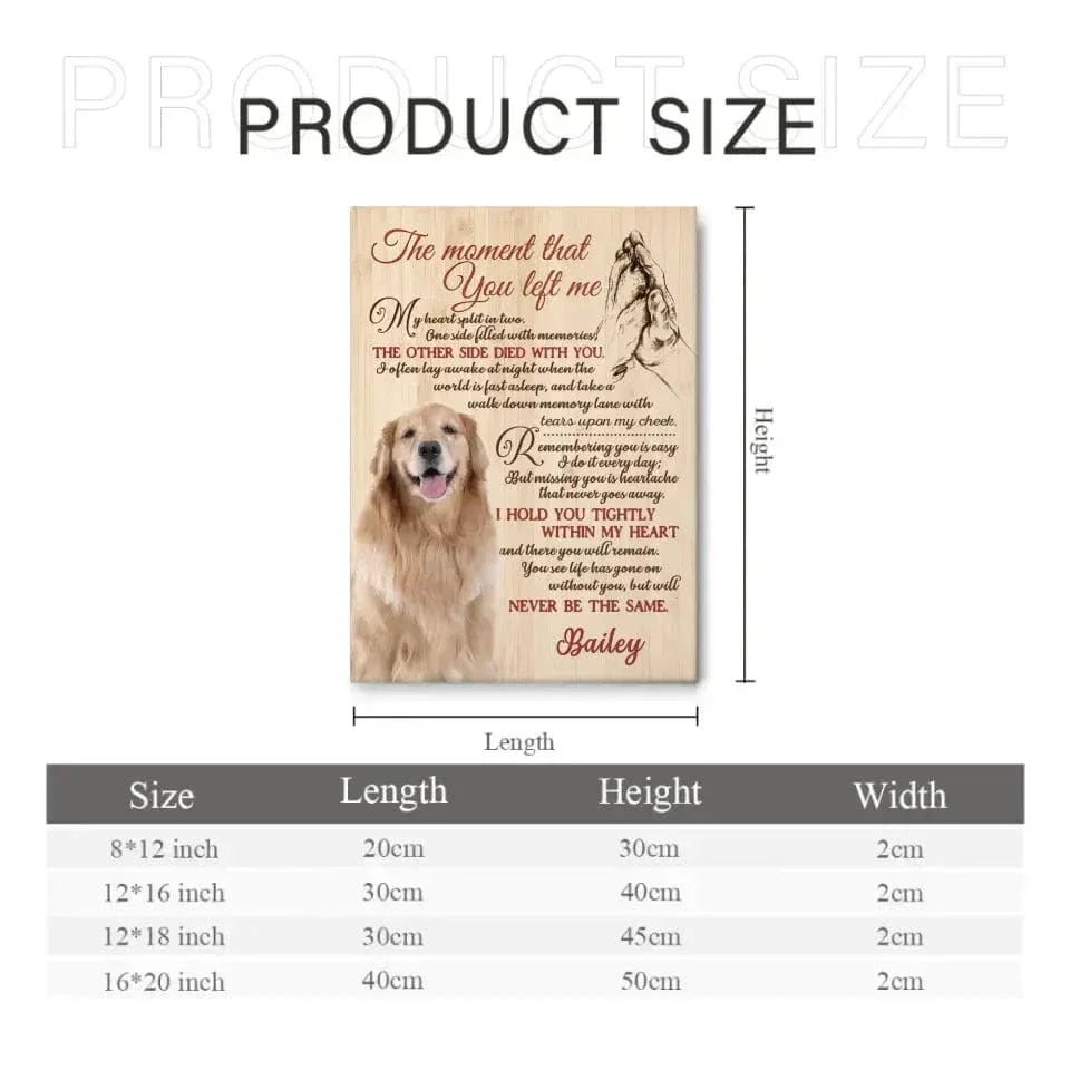 Custom Pet Sympathy Canvas Personalized Dog Memorial Wall Art - The Moment That You Left Me - Joliny