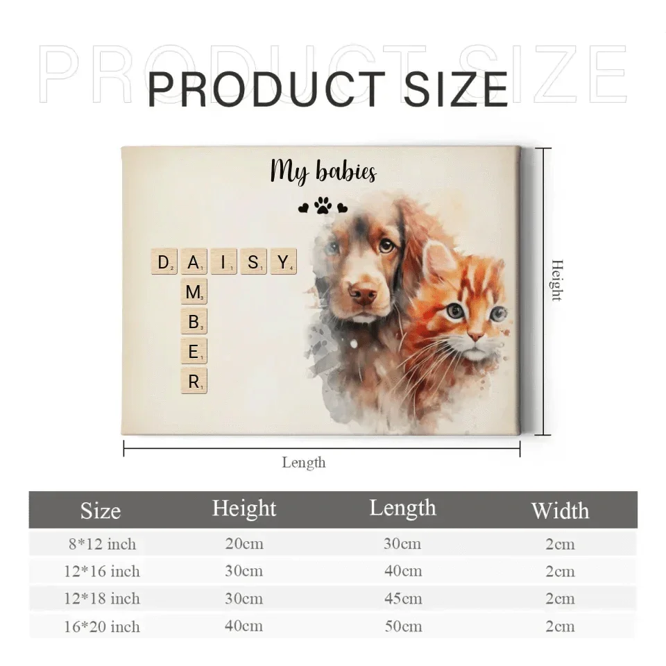 Custom Pet Wall Art - Personalized Name Crossword Puzzle And Decorative Canvas Painting With Pet Photo - Unique Gift For Pet Owner - Joliny