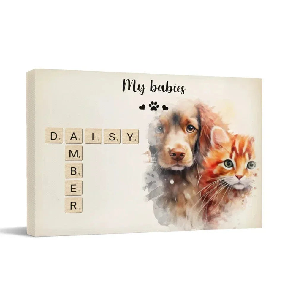 Custom Pet Wall Art - Personalized Name Crossword Puzzle And Decorative Canvas Painting With Pet Photo - Unique Gift For Pet Owner - Joliny