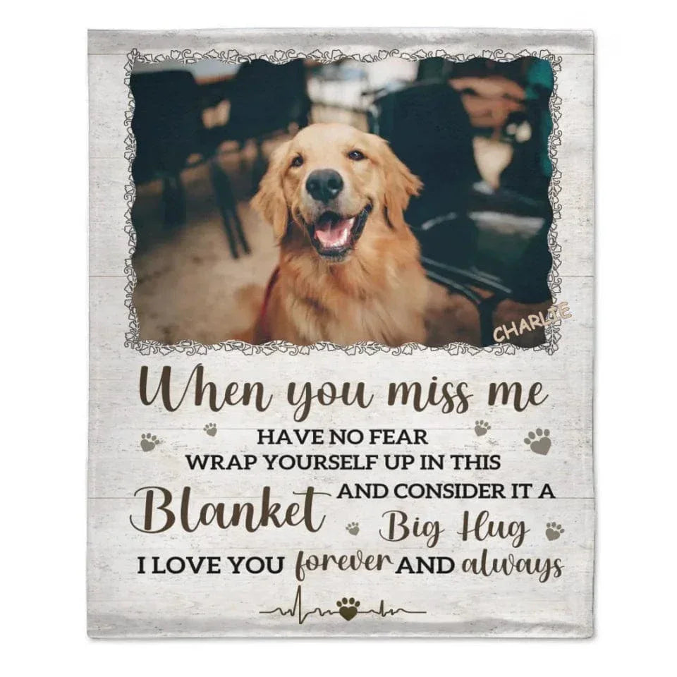 Custom Photo A Big Hug From Me - Memorial Personalized Custom Blanket - Sympathy Gift For Pet Owners, Pet Lovers - Joliny
