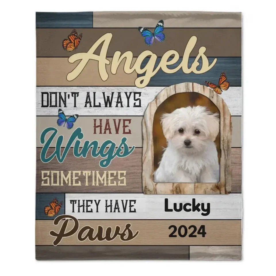 Custom Photo Angels Sometimes They Have Paws - Personalized Gift for Dog or Cat Lovers Blanket - Joliny