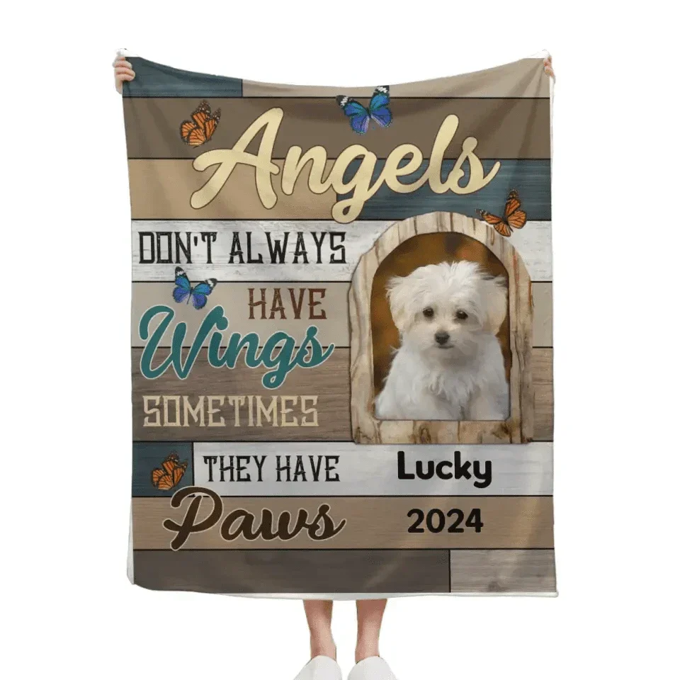 Custom Photo Angels Sometimes They Have Paws - Personalized Gift for Dog or Cat Lovers Blanket - Joliny