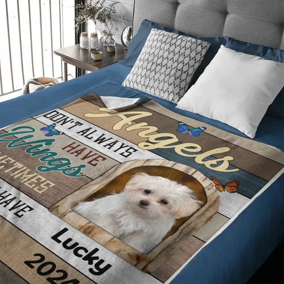Custom Photo Angels Sometimes They Have Paws - Personalized Gift for Dog or Cat Lovers Blanket - Joliny