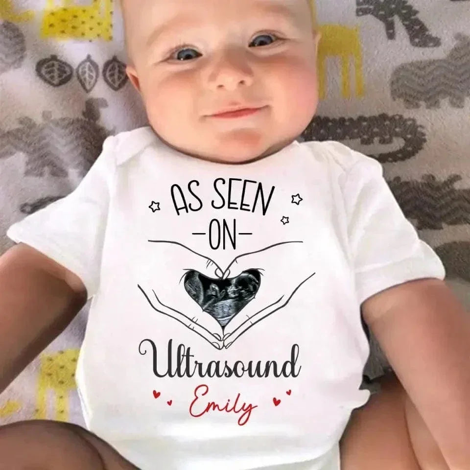 Custom Photo As Seen On Ultrasound - Family Personalized Custom Baby Onesie - Mother's Day, Baby Shower Gift, Gift For First Mom - Joliny