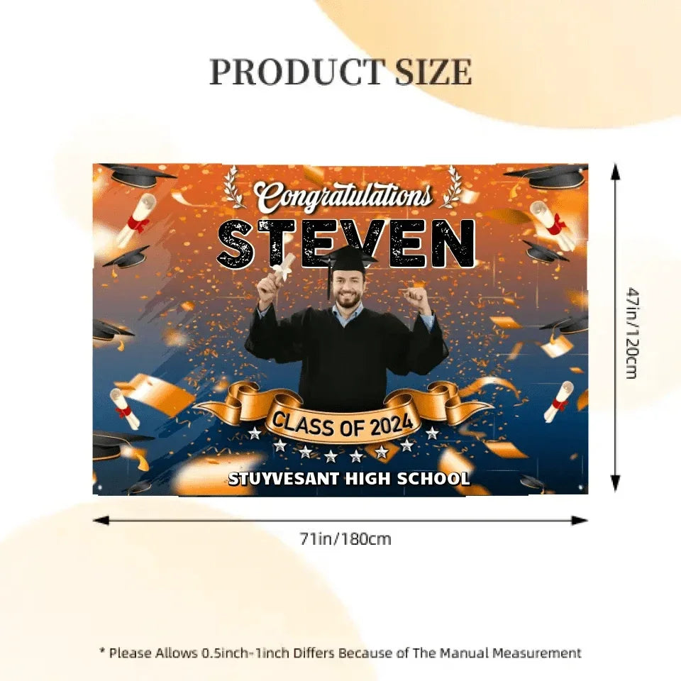 Custom Photo Congrats Class Of 2024 Graduation Backdrop Banner - Joliny