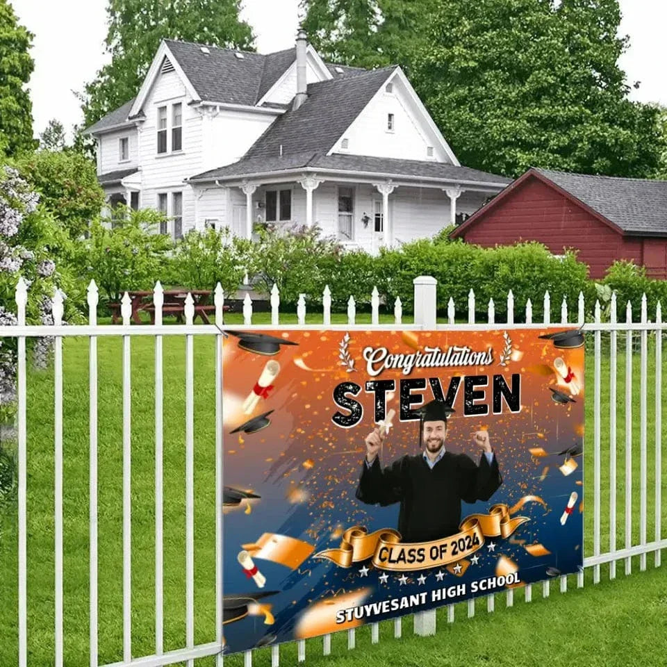 Custom Photo Congrats Class Of 2024 Graduation Backdrop Banner - Joliny