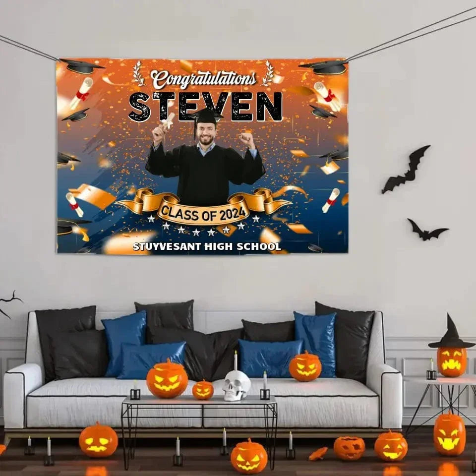 Custom Photo Congrats Class Of 2024 Graduation Backdrop Banner - Joliny